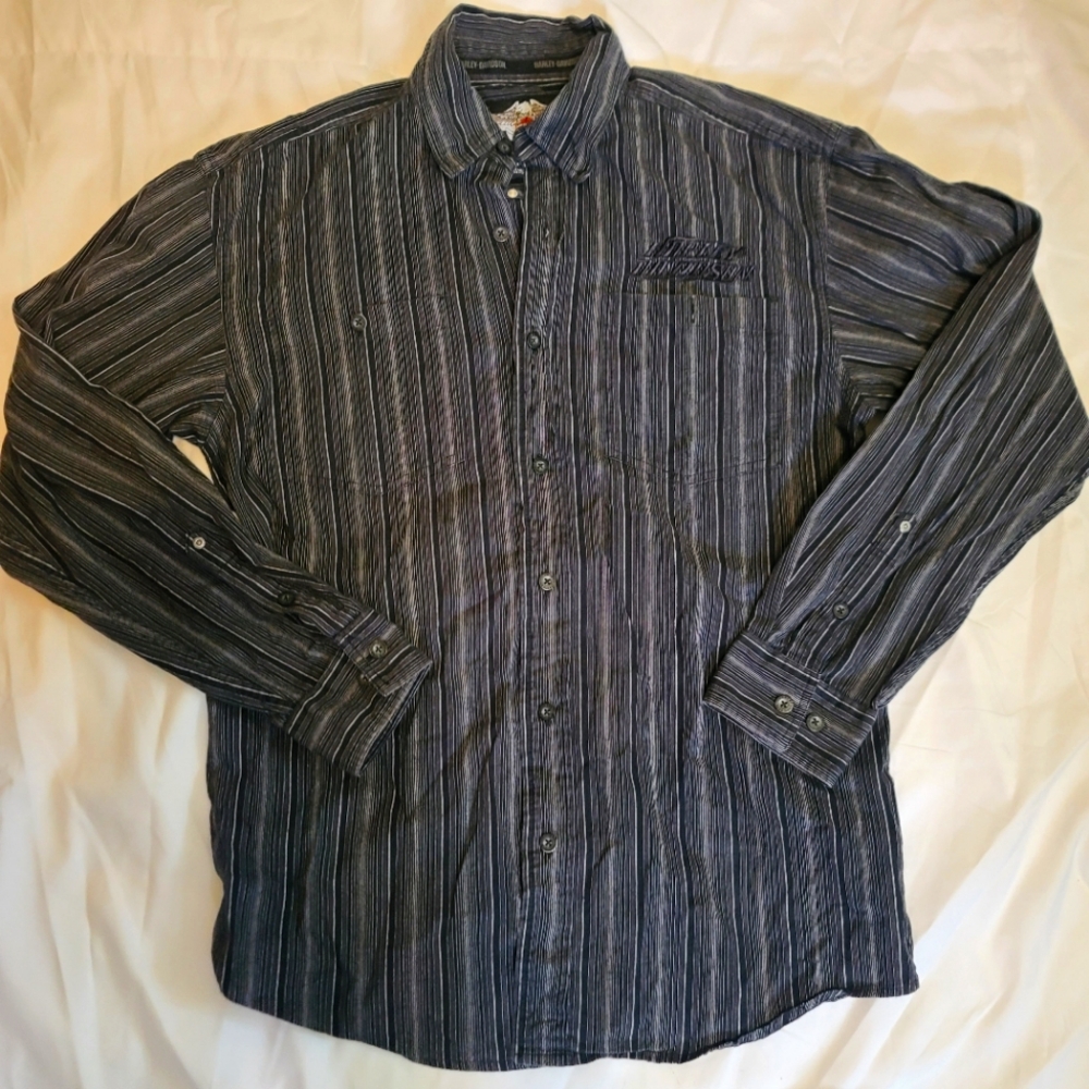 Harley-Davidson Men's Dark Striped Button Down Shirt